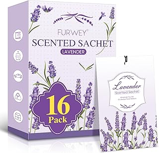 FURWEY 16 Packs Lavender Scented Sachets for Drawers and Closets,Long Lasting Sachet Bag Room Car Odor Deodorizer Fresh Scent Home Fragrance
