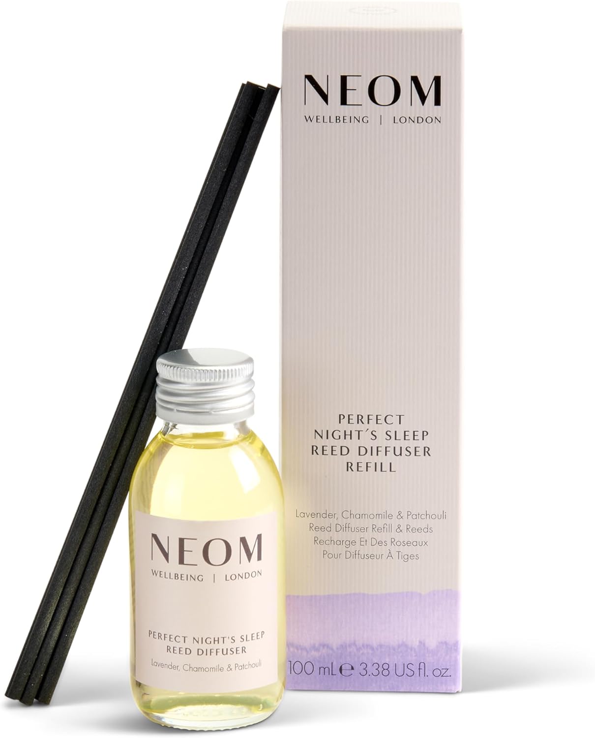 NEOM Perfect Night's Sleep Reed Diffuser Refill, 100ml I Lavender, Chamomile and Patchouli I 100% Natural Fragrances I Lasts 12 Weeks