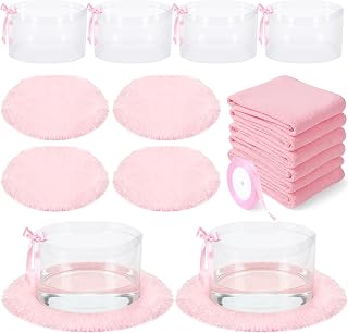 HunnmingRe 18 Pcs Foot Spa Kit for Pink Spa Sleepover Party Supplies with 6 Foldable Foot Soaking & 6 Towels & 6 Floor Mats Matching Ribbon for Women Gift
