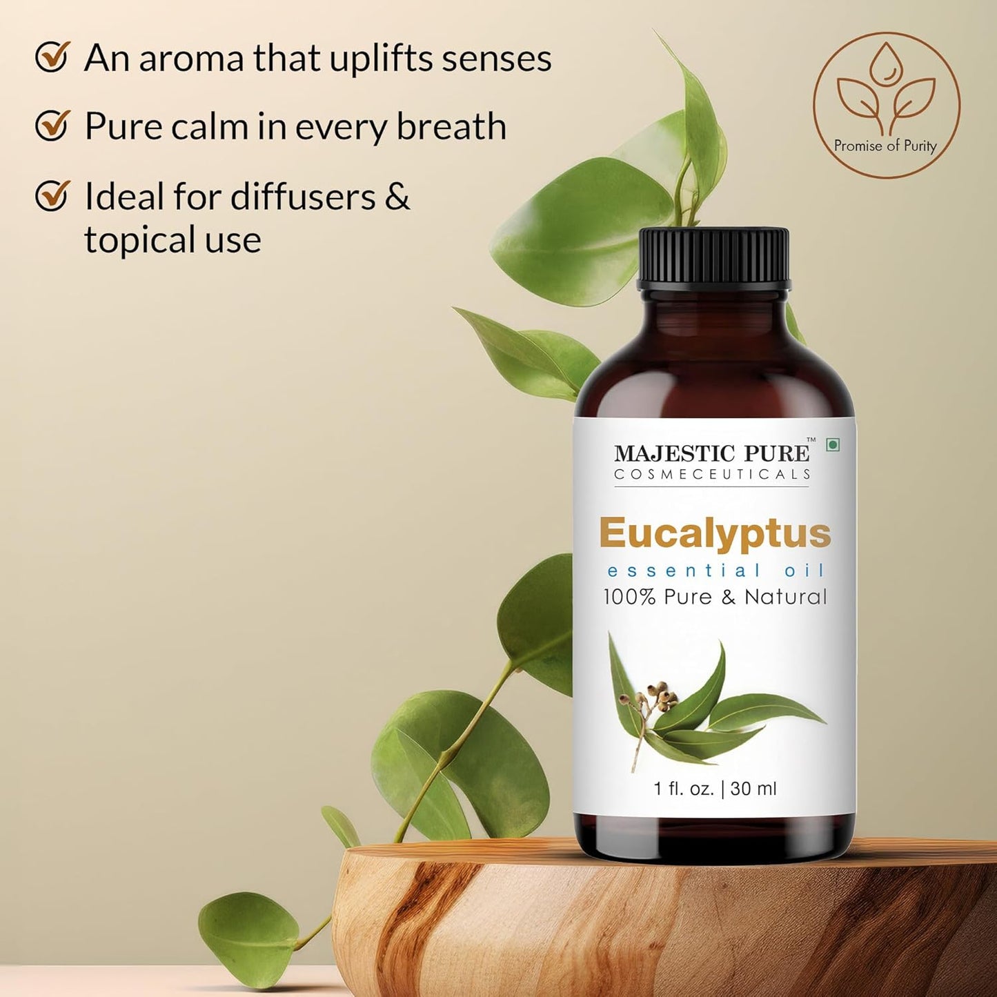 Majestic Pure Eucalyptus Essential Oil - 100% Pure Eucalyptus Oil for Aromatherapy, Massage & Topical Uses, Perfect for Diffuser & Essential Oil Diffuser - 1 Fl Oz