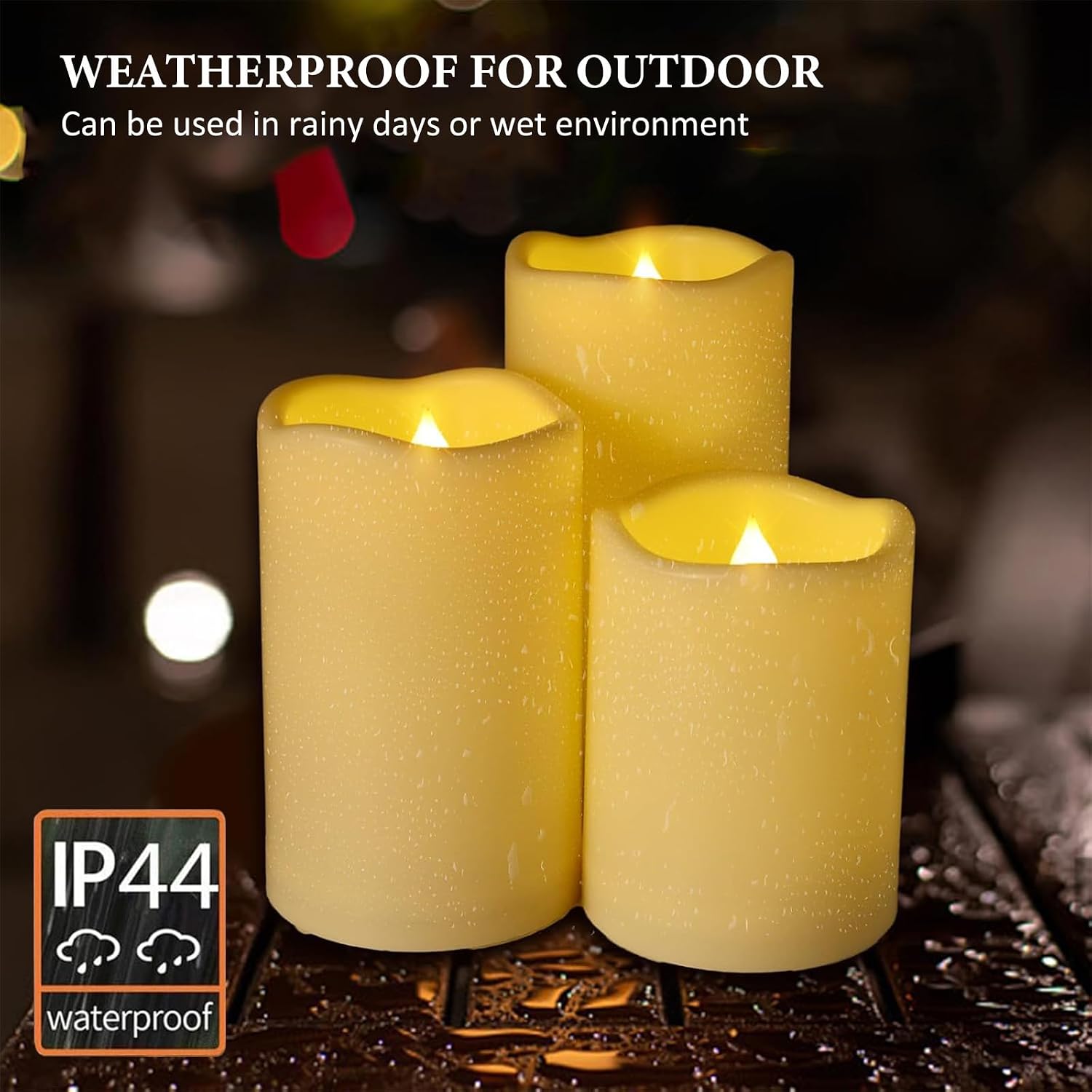 Weatherproof Flameless Candles with 6 H Timer-1000 Hours Long Life, Waterproof Battery Operated Flickering LED Pillar Candles,Outdoor Candles for Chiristmas Thanksgiving Halloween （ 4" 5" 6" Ivory)