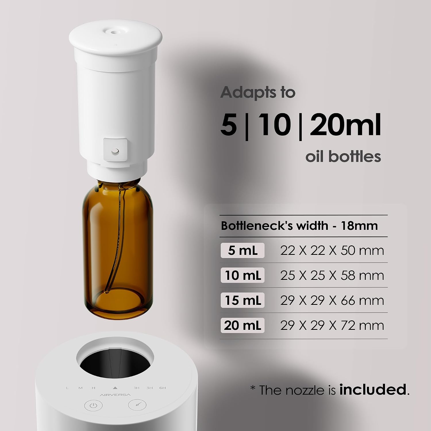 Airversa Waterless Essential Oil Diffuser Starter Kit with 2x20mL Hotel Fragrance Oils, Cordless Nebulizer for Car Home Office, Up to 600 sq ft, Mist/Timer Settings, Baterry Operated, AN6Kit-B, White