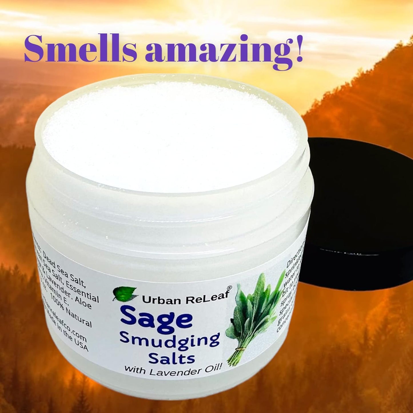 Urban ReLeaf Sage Smudging Salts with Lavender Oil | Safe & Smokeless, Smudge Cleanse Protect Bless Anointing, Fresh from USA, 100% Natural, Vegan