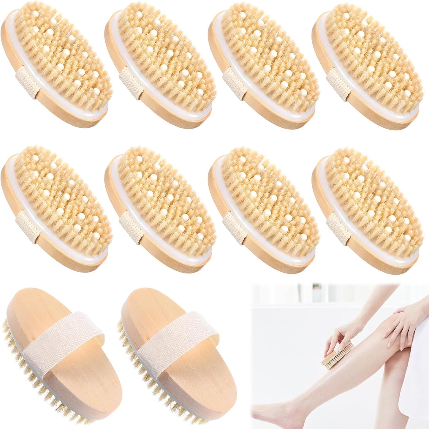 Molain 10 Pcs Dry Brushing Body Brush, Natural Bristle Exfoliating Brush Exfoliating Brushes with Massage Nodule Dry Skin Body Scrubber for Shower Blood Circulation, Deep Exfoliation for Smooth Skin