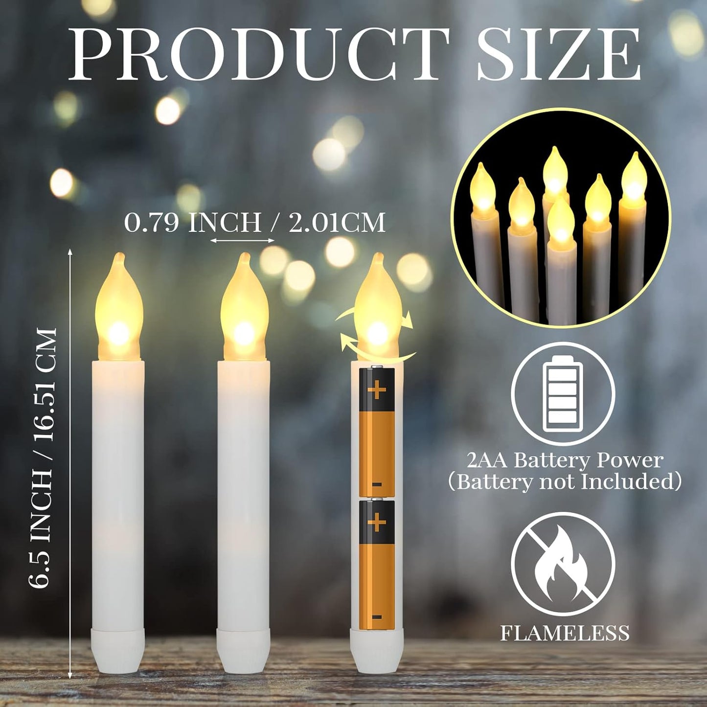 Macarrie 60 Pcs Flameless LED Taper Candle Battery Operated Flickering LED with Warm Light for Wedding Church Battery Not Included(White Candle White Light)