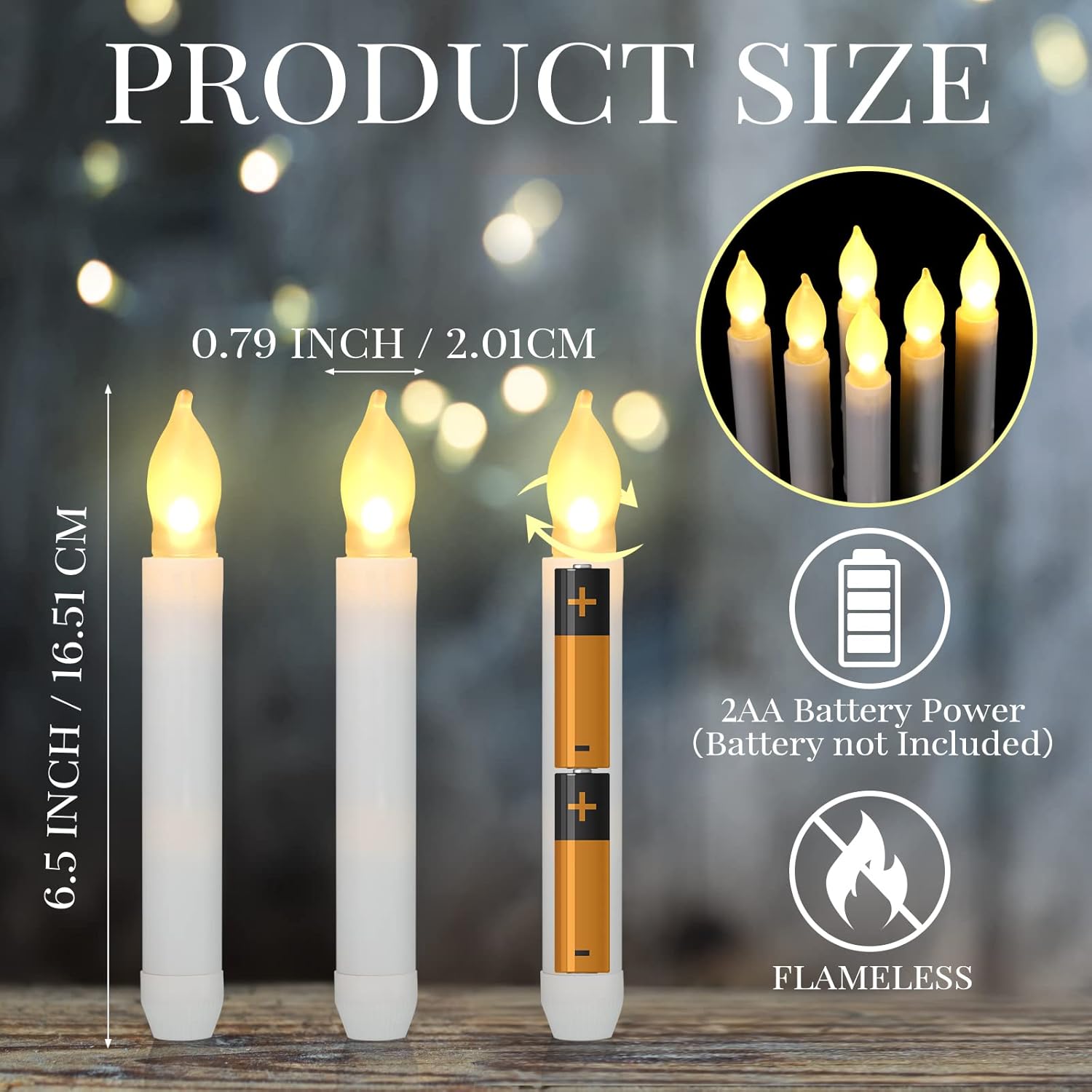 Macarrie 60 Pcs Flameless LED Taper Candle Battery Operated Flickering LED with Warm Light for Wedding Church Battery Not Included(White Candle White Light)