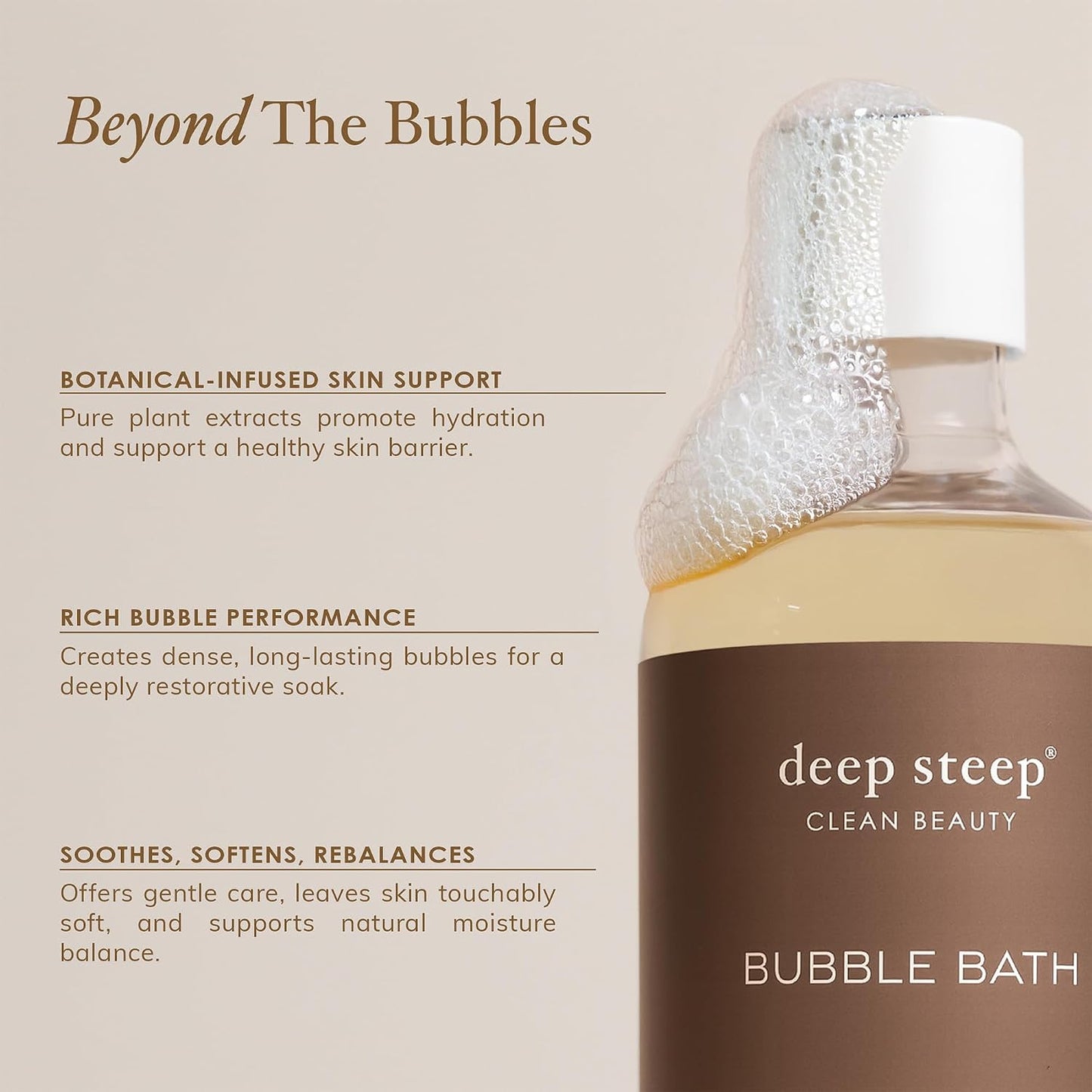 Deep Steep Vanilla Coconut Bubble Bath for Women, Hypoallergenic, Clinically Tested, Clean Formula for Sensitive Skin, Sulfate-Free, 17 fl oz Bottle, Essential Bath Accessories