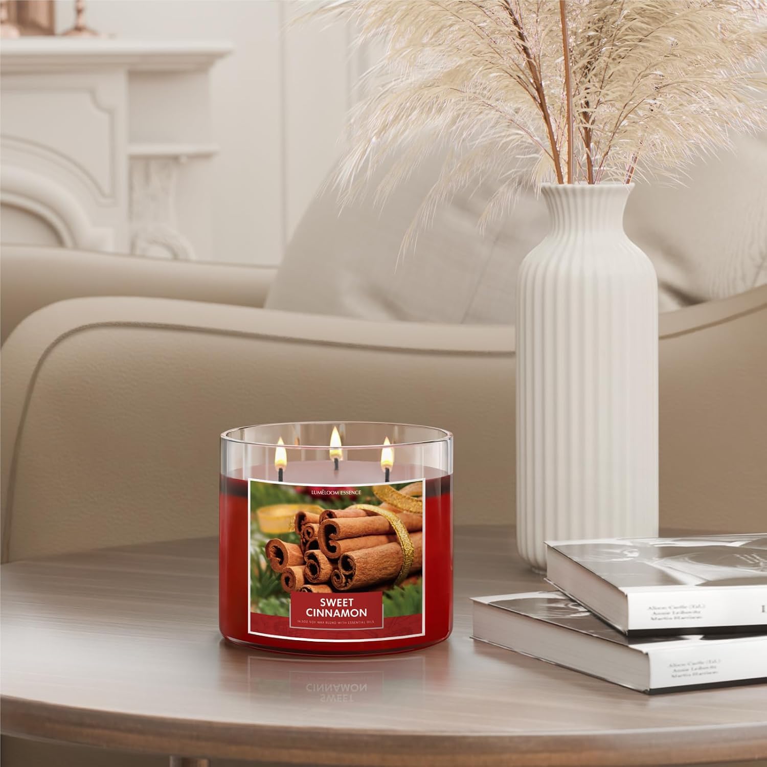 LUMELOOM Cinnamon Candles, 14.5oz, Large 3-Wick Soy Wax Candles for Home Scented, Sweet Cinnamon, Apple, Clove Scent, Holiday Gifts for Women, Men, Friend, Teacher, Long Burning Time