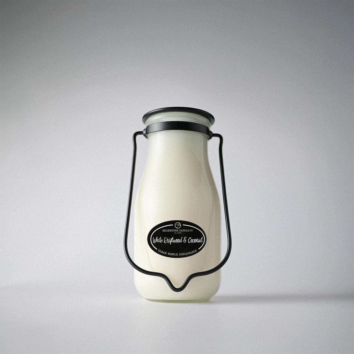 Milkhouse Candle Company White Driftwood & Coconut Soy Candle - Coconut Water | Mandarin Orange | Rosewater Scented - 14 oz Milkbottle with Lid, 90+ Hour Burn Time, Made in the USA