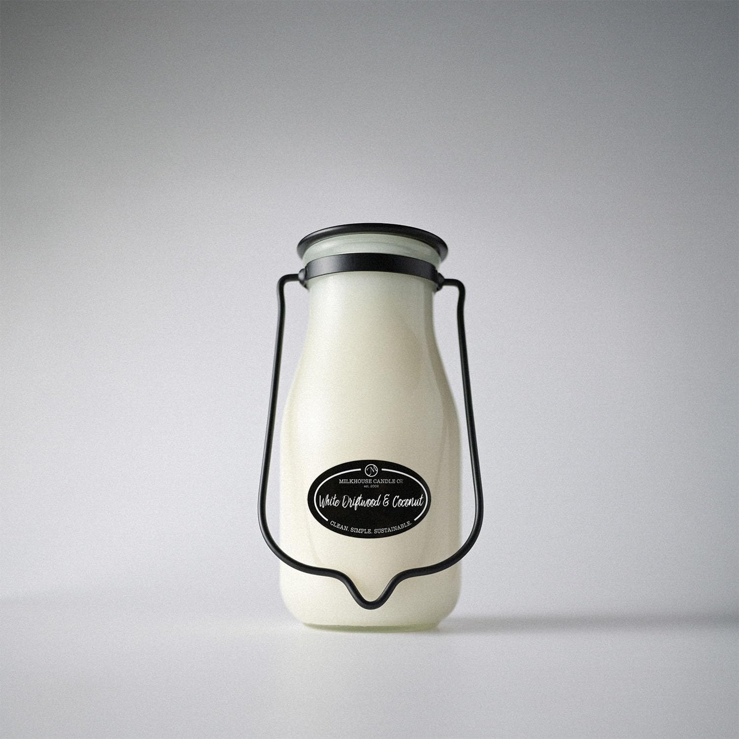 Milkhouse Candle Company White Driftwood & Coconut Soy Candle - Coconut Water | Mandarin Orange | Rosewater Scented - 14 oz Milkbottle with Lid, 90+ Hour Burn Time, Made in the USA