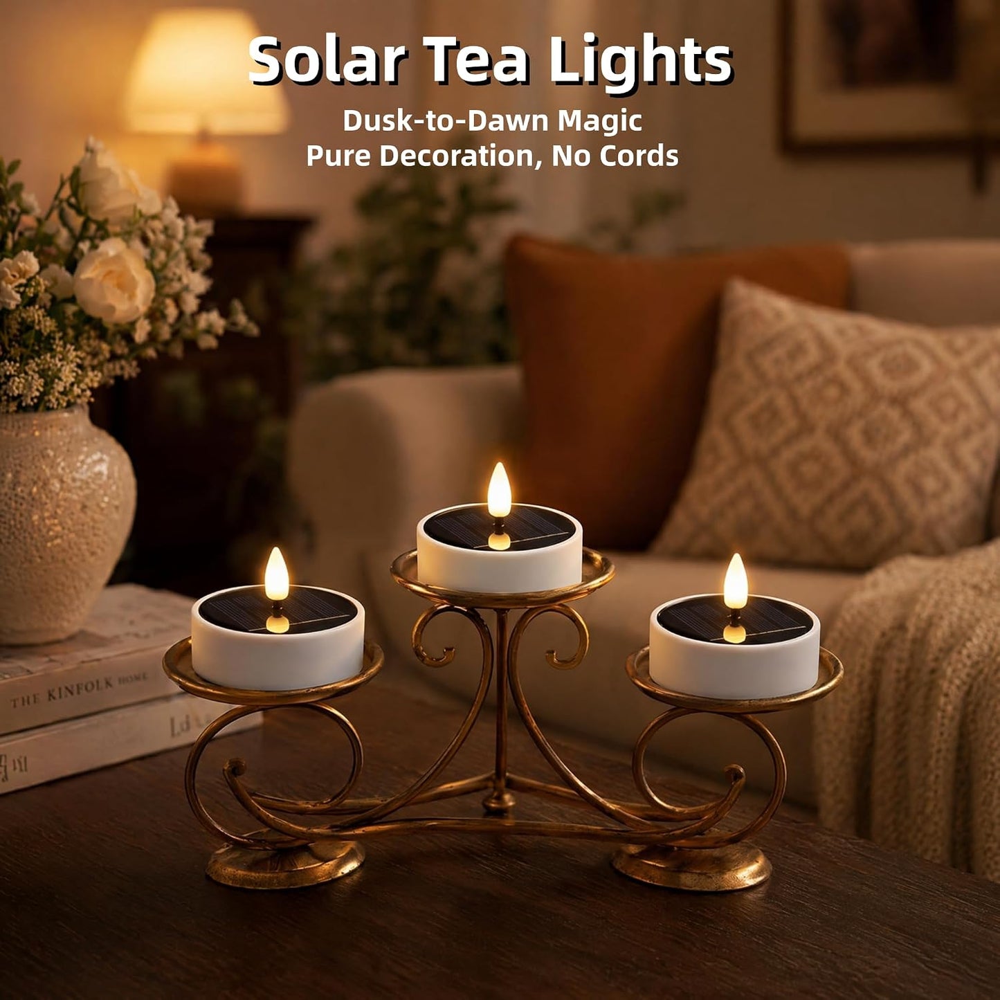 6PCS Solar Tea Lights Outdoor Waterproof, Rechargeable Reusable Flameless Flickering Solar LED Candles, Smart Dusk to Dawn Lighting for Camping, Garden Decor, Patio, Christmas Lanterns, Home Decor