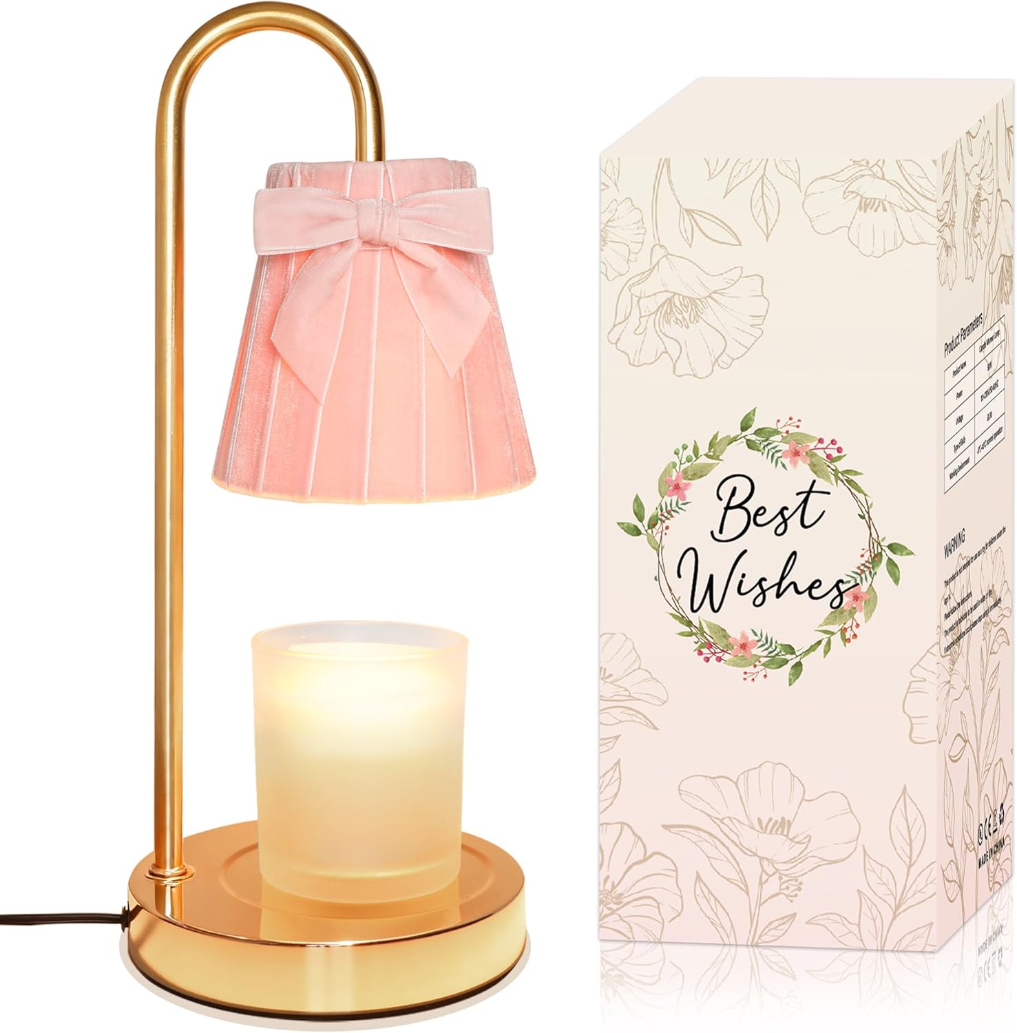 Pink Coquette Bow Flannel Candle Warmer Lamp with Timer and Dimmer, for Mom/Wife, Melt Wax Warmer Lamp with 2 Bulbs for Candle Jars House Warming New Home Christmas Decor