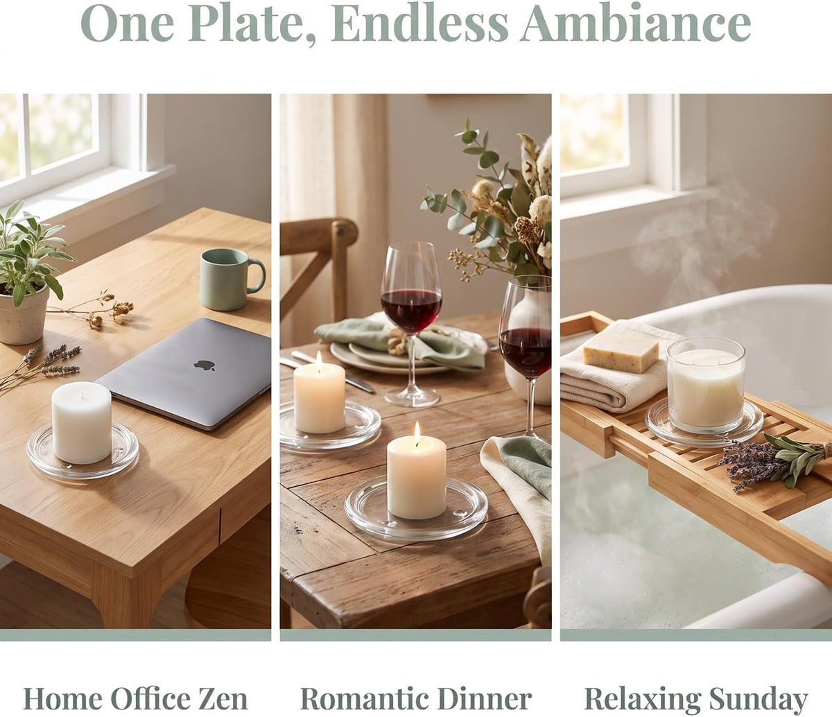 VOSAREA 2Pcs Glass Candle Holder Plates 5.11 Inch Transparent Round Candle Tray Coasters for Wedding Banquet Home Decor Table Centerpiece