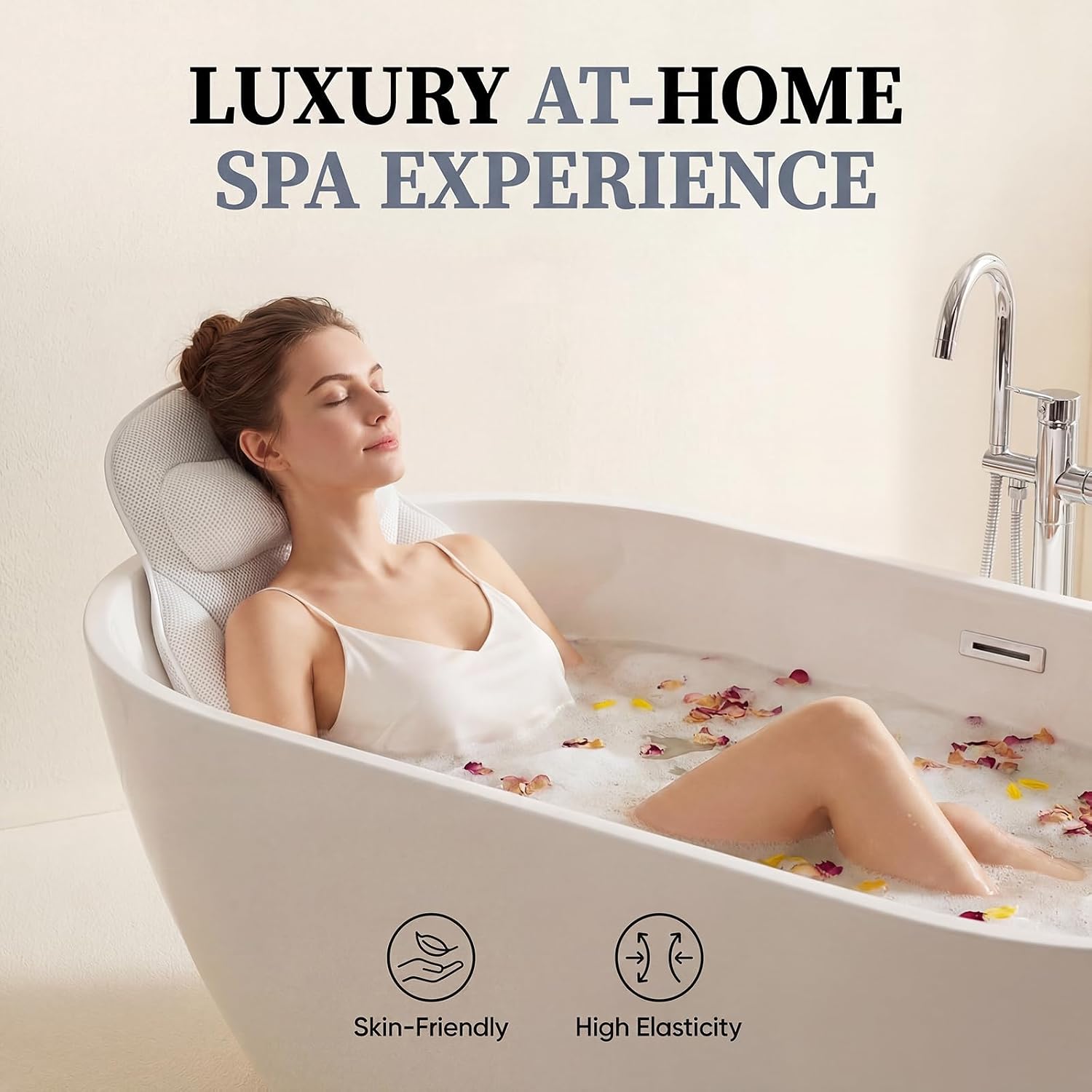 Full Body Bath Pillow for Bathtub, Adjustable Bathtub Pillows for Head and Neck Support, Extra Long Thick Bathtub Cushion with 192 Non-Slip Power Suction Cups, Spa Present Bath Pillow (52" x 17")
