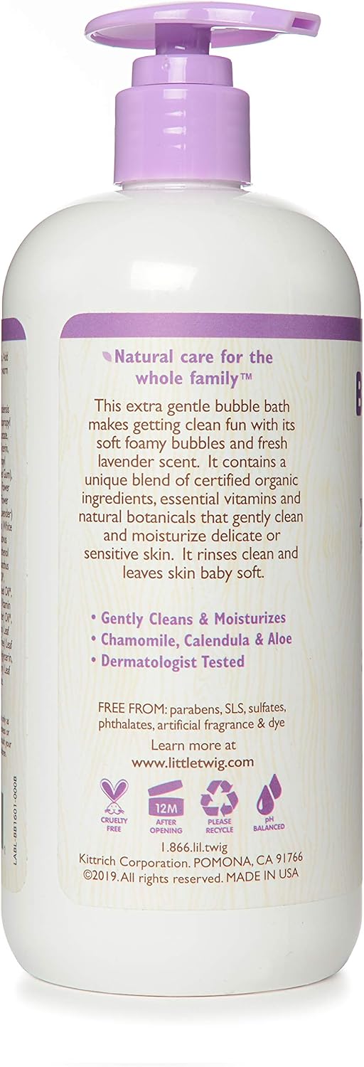 Little Twig Bubble Bath, Baby Bath Essential with Natural Plant Derived Formula, Vegan, Gluten-Free, Paraben-Free, Calming Lavender Scent, 17 fl. oz