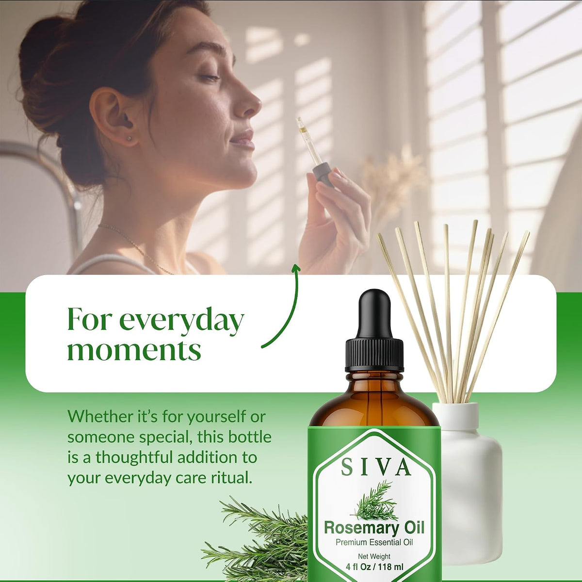 Siva Rosemary Essential Oil, Glass Bottle with Dropper, 4 Fl Oz (118 ml)
