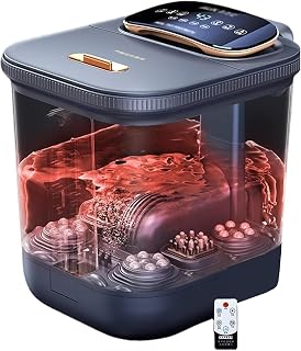 Foot Spa Bath Massager with Heat， Portable Foot Soak Tub with Heat Red Light Temperature Control Bubbles(Black)