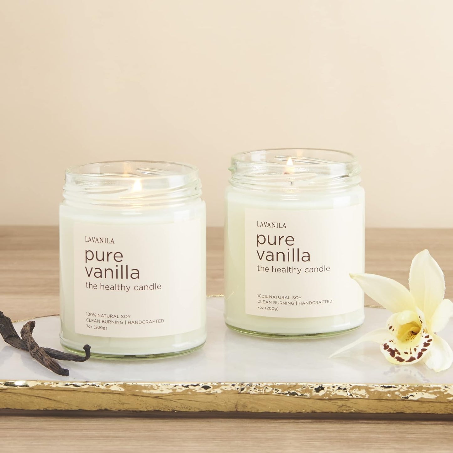 Lavanila Pure Vanilla Scented Natural Soy Candle (2-Pack) - Handcrafted, Clean Burning 50 Hour Burn Time, 7 oz Each