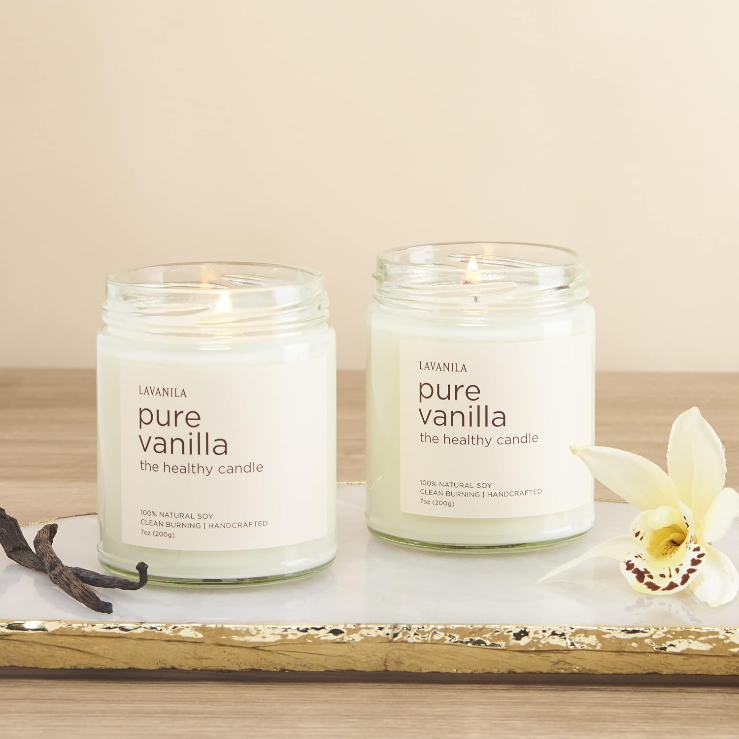 Lavanila Pure Vanilla Scented Natural Soy Candle (2-Pack) - Handcrafted, Clean Burning 50 Hour Burn Time, 7 oz Each
