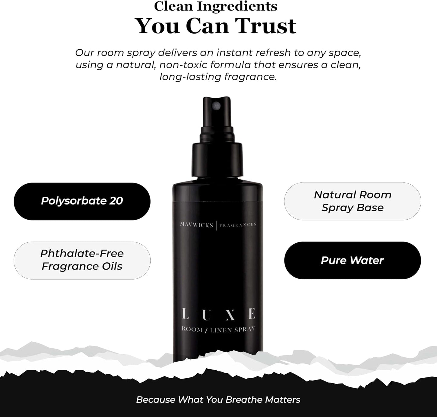 Mavwicks Fragrances - (Luxe) Linen & Room Spray (8oz) – Bedroom & Home Fragrance Mist, Long-Lasting Freshness To Brighten Up Your Space, Fabric & Air Freshener, Aromatherapy Scent Spray