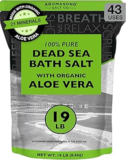 Aromasong Dead Sea Salt with Organic Aloe Vera, Spa Bath Salts, 19 Lbs Fine Bulk resealable Pack, 100% Pure & Natural, Soak for Women & Men for Tired Muscles & Skin Issues (Packaging May Vary)