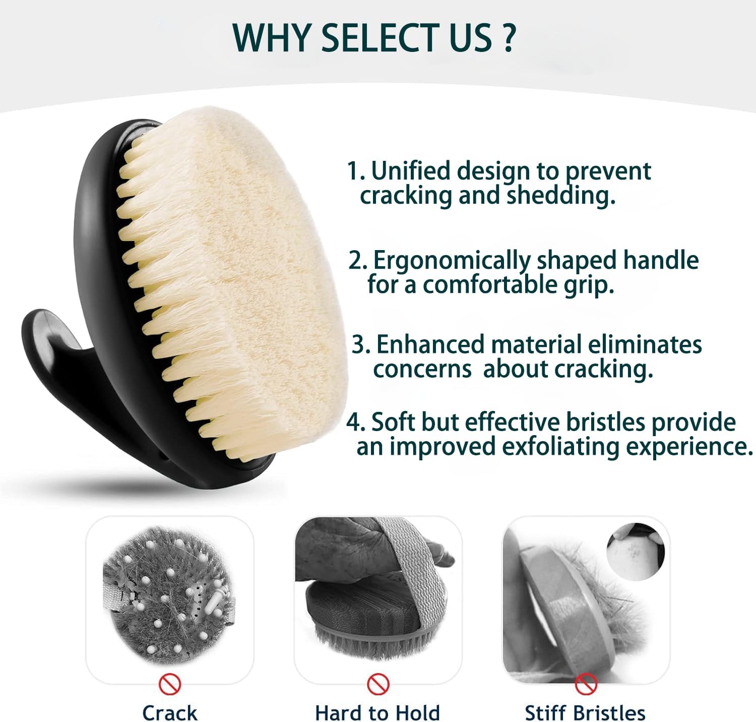 Dry Brushing Body Brush for Lymphatic Drainage & Exfoliation, Strong Grip for Deep Cleansing & Smooth Skin, Body Scrubber with Comfortable Bristles, Black
