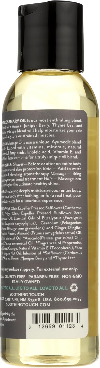 Soothing Touch Peppermint Rosemary Organic Bath, Body & Massage Oil, 4 Fl Oz