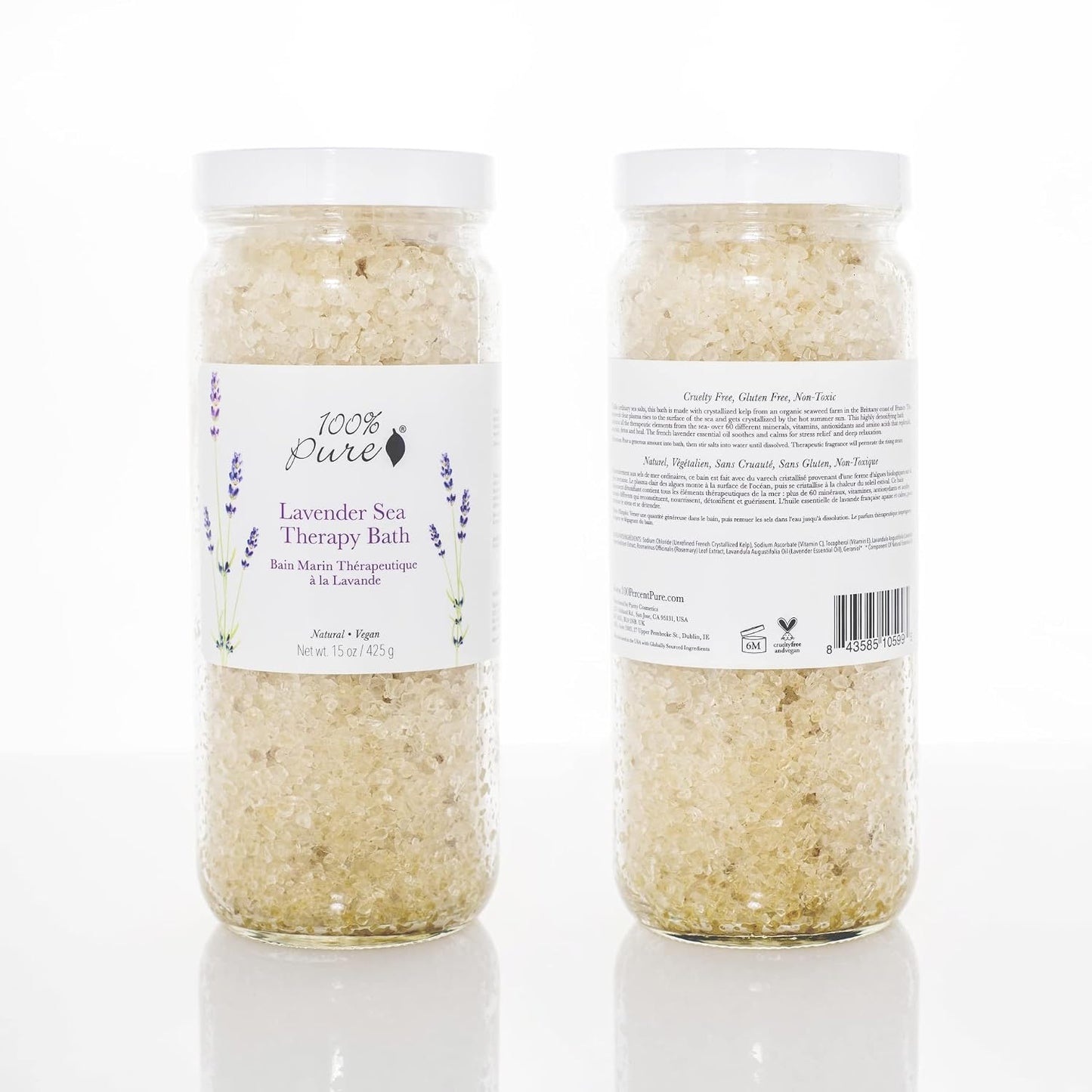 100% PURE Lavender Sea Therapy Bath Soak, Bath Salts for Relaxation, Made with Lavender Essential Oil, Spa Kit for Home, Bath Soak with Essential Oils - 15 Oz