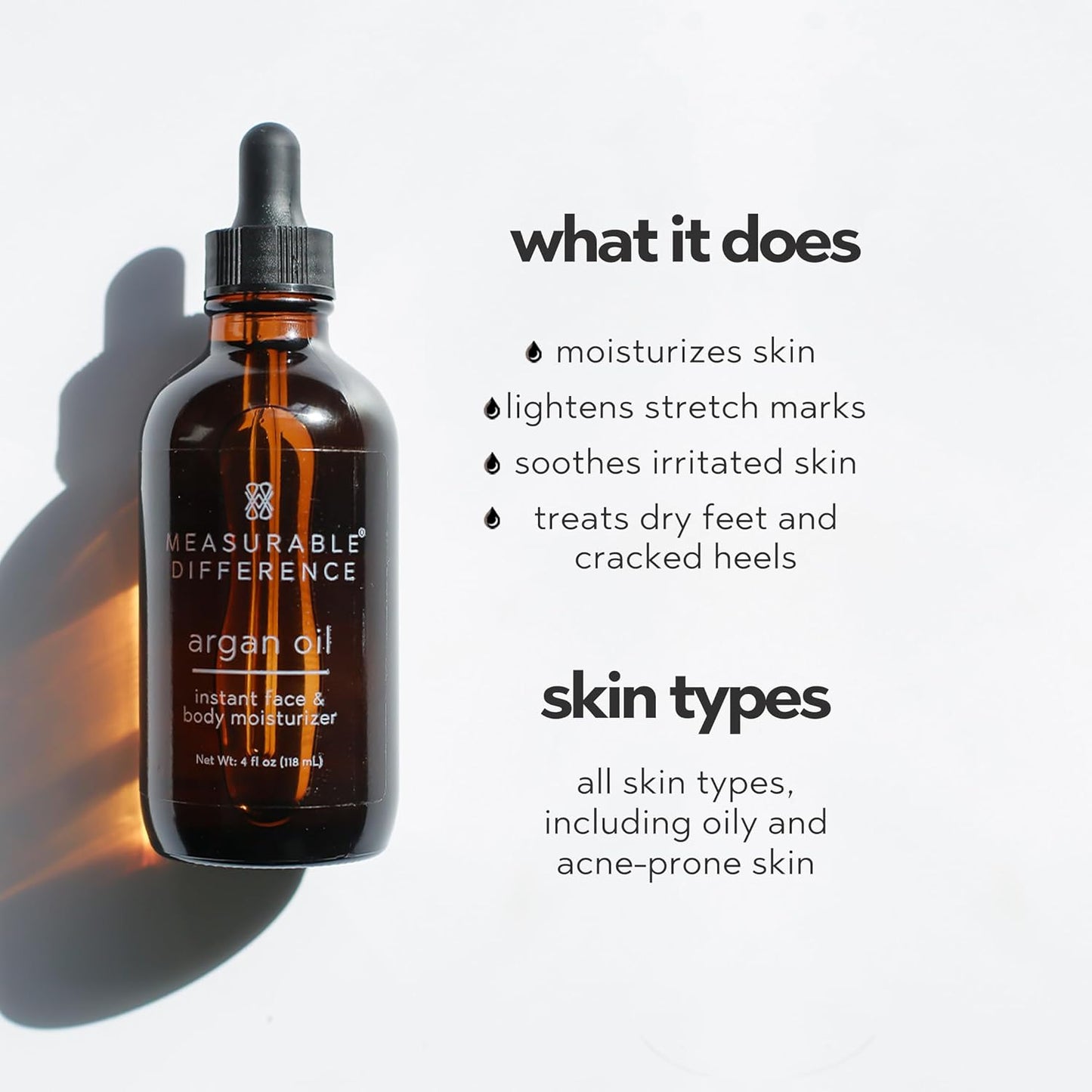 Measurable Difference Argan Oil Face Instant Face & Body Moisturizer, 4oz - Daily Nourishment & Hydration for All Skin Types