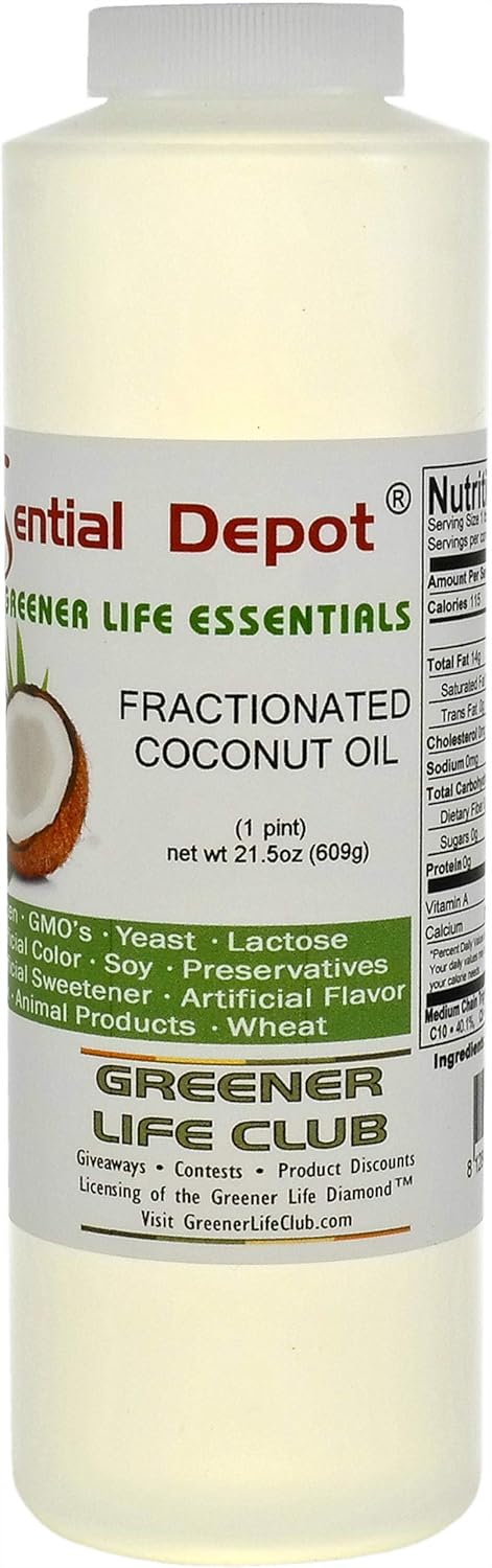 Coconut Oil - Fractionated - MCT (medium-chain triglycerides) - 1 Pint (16 oz) - liquid - Food Grade - Safety Sealed Resealable HDPE Container, Microwave Safe (remove foil seal), Freezer Safe