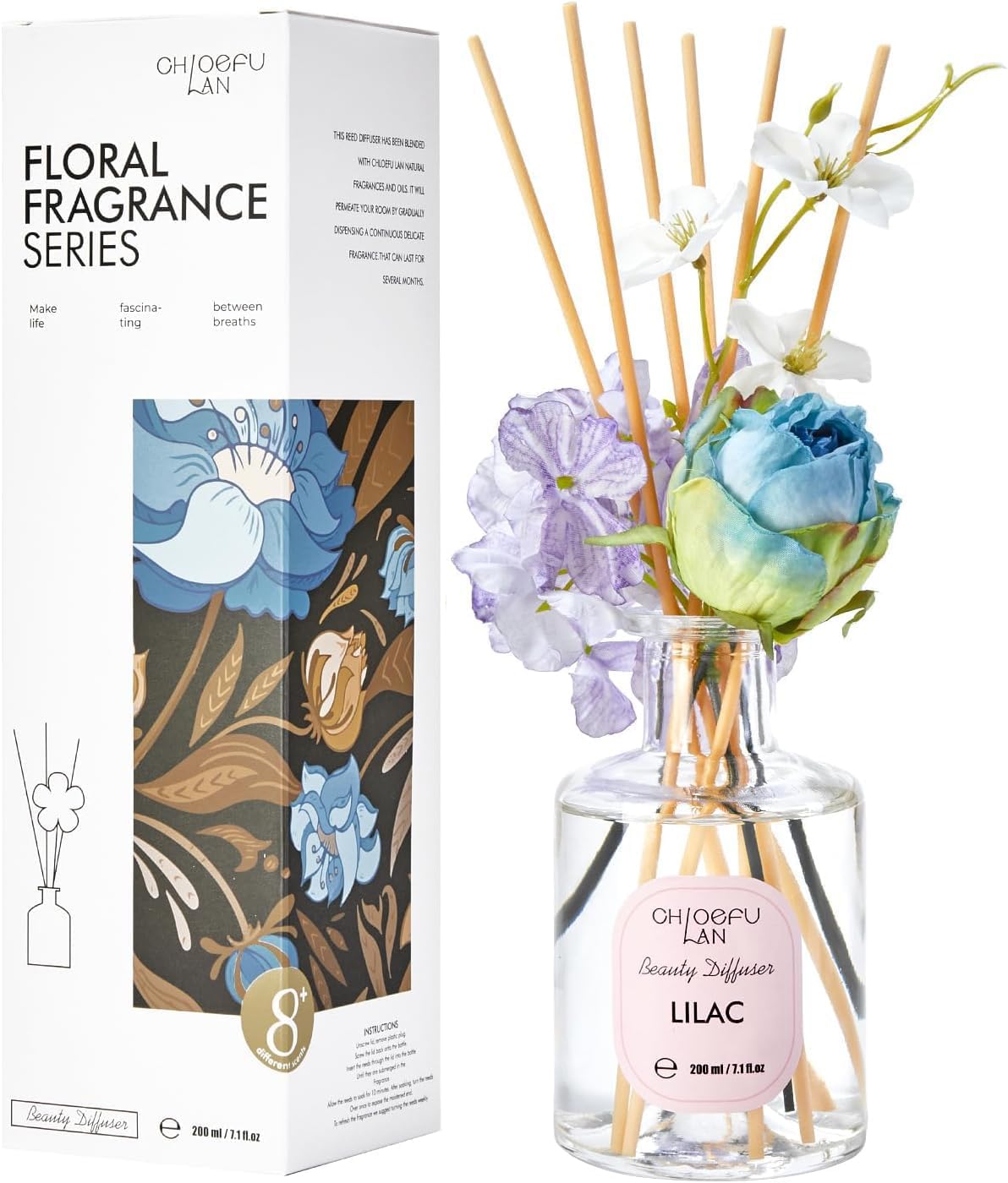 Lilac Reéd Diffuser Oil, 6.7 oz Refreshing Natural Essential Scented Oil with Purple Flower Diffuser Sticks,Bathroom Decor, Home & Office Decor,Diffuser Oil Gift Set