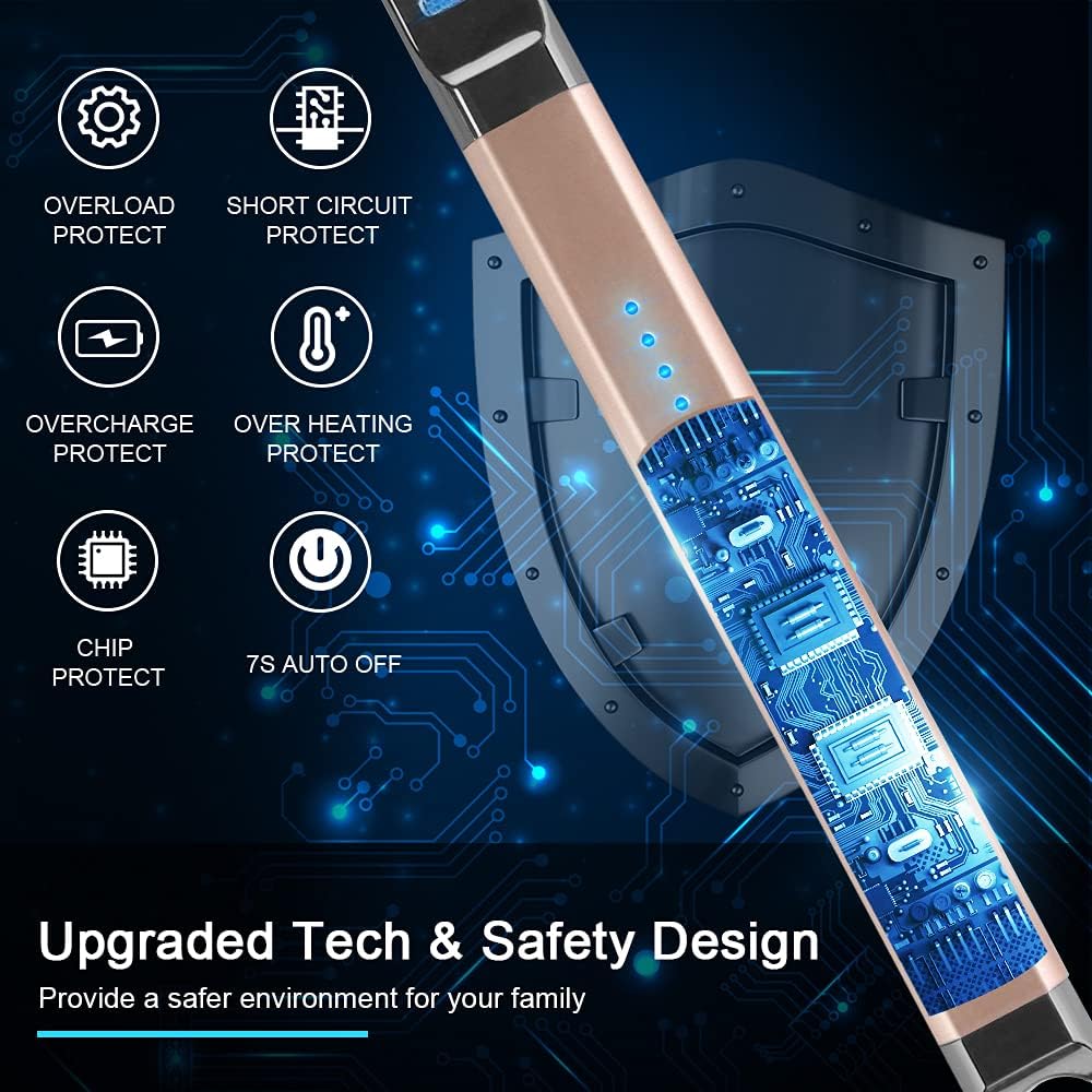 ARECTECH Electric Candle Lighter Rechargeable USB Long Lighter for Candle Cooking Camping BBQs Fireworks Champagne Gold