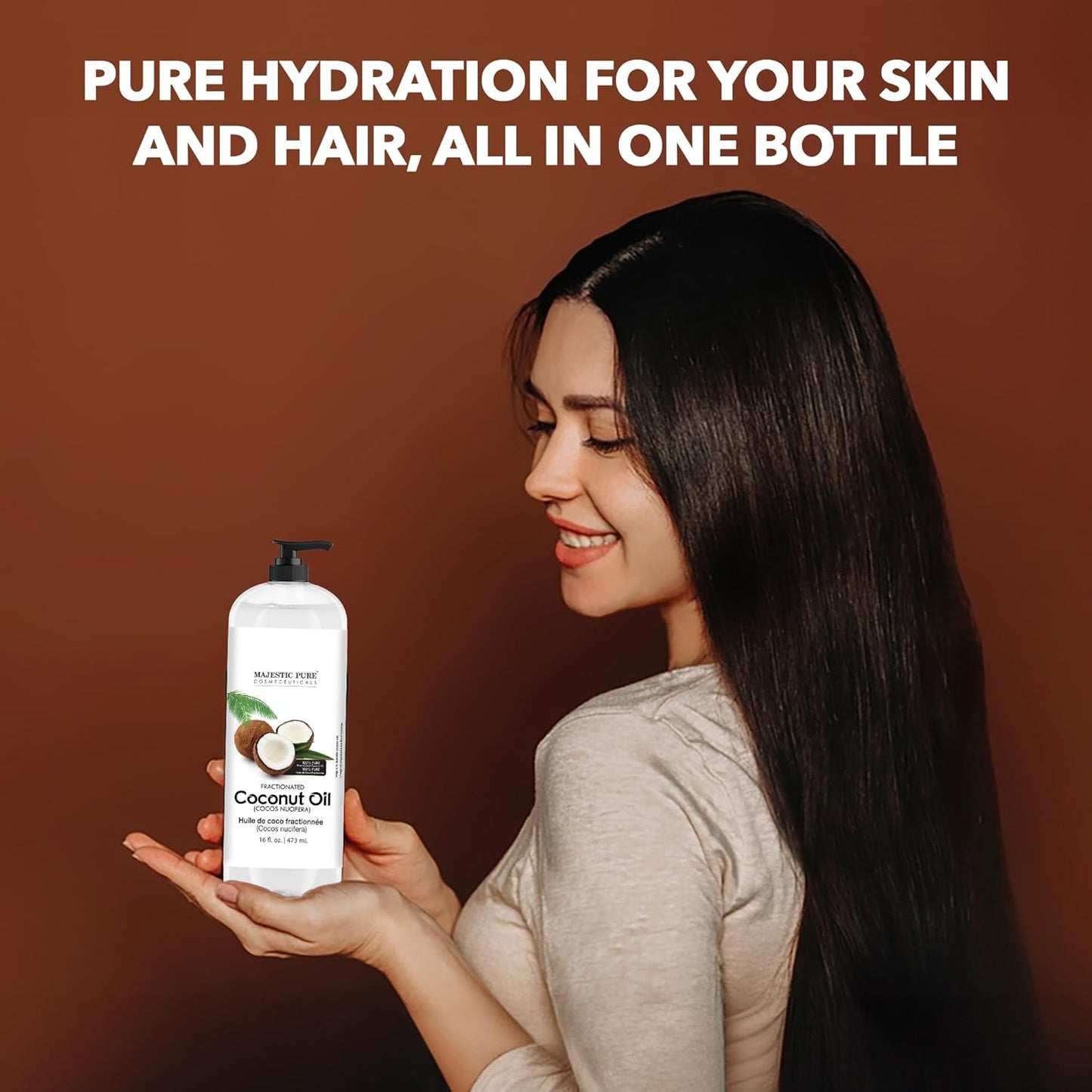 Majestic Pure Fractionated Coconut Oil – Lightweight Liquid Carrier Oil for Essential Oils, Massage, Skin, Hair & DIY Personal Care Applications -16 Fl Oz