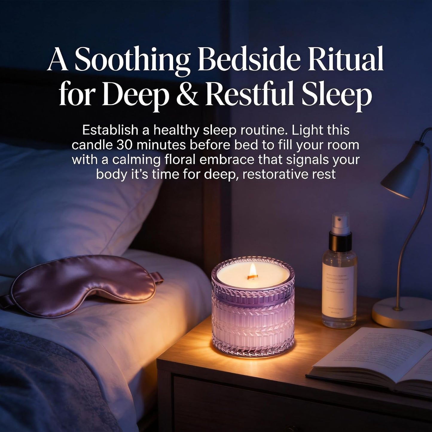 Hidden Label Lavender Scented Candle with Crackling Wooden Wick, 7.4 oz Soy Wax Jar Candle for Bedroom, Bathroom, Spa & Yoga, 55 Hour Small Candle Gift for Women