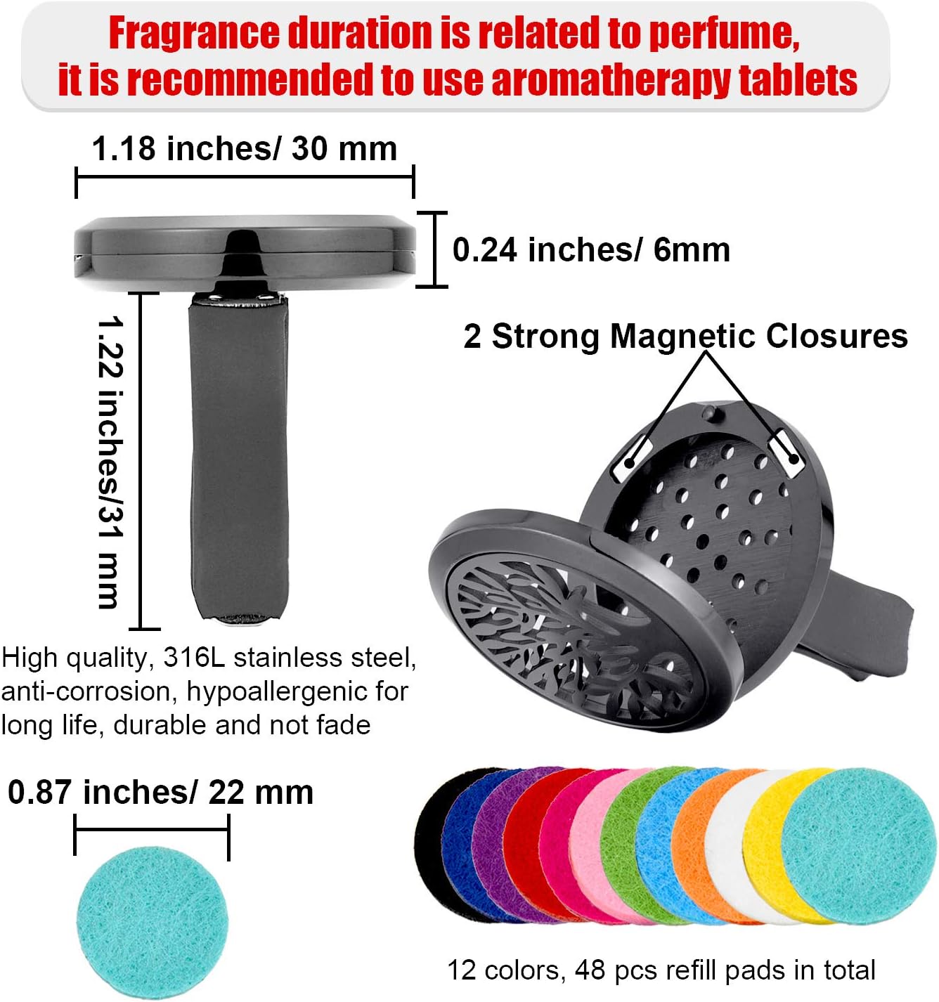 Tatuo 2 Pieces 316l Car Aromatherapy Essential Oil Diffuser Air Freshener Vent Clip with 48 Felt Pad Gift for Women Men Birthday Mother's Day(Tree Patterns)