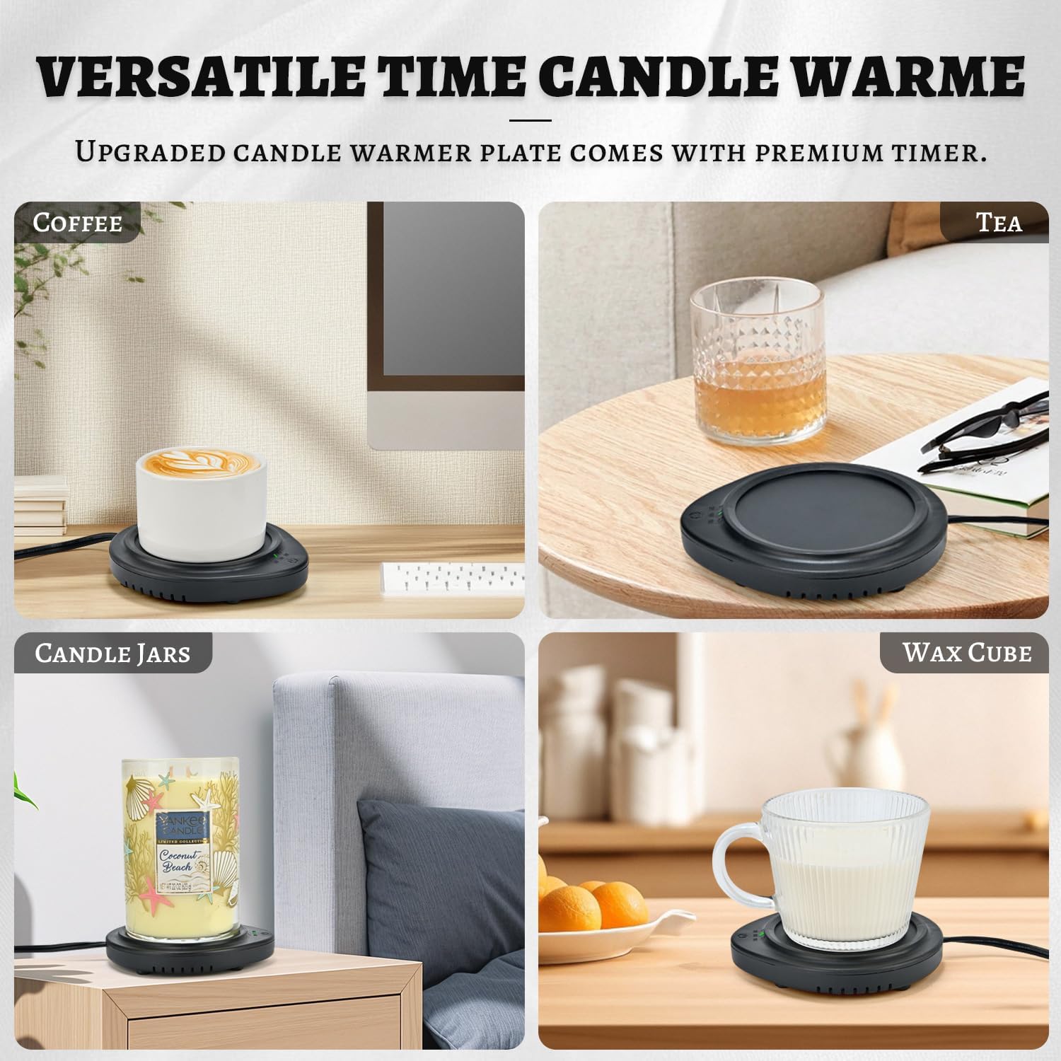 Candle Warmer and Mug Warmers with Timer, Safely Releases Scents Without a Flame, Melt The Candle Quickly, Enjoy Your Warm Coffee Tea Milk Beverage. Gifts for Festival Birthday Women Men Mom Dad
