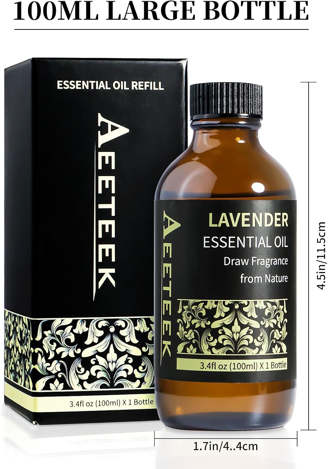 100ml Citrus Essential Oil Refill for Waterless Diffuser & Reed Diffuser Set, 3.4Fl Oz Long-Lasting Fruity Aroma Home Fragrance, Bathroom Air Freshener