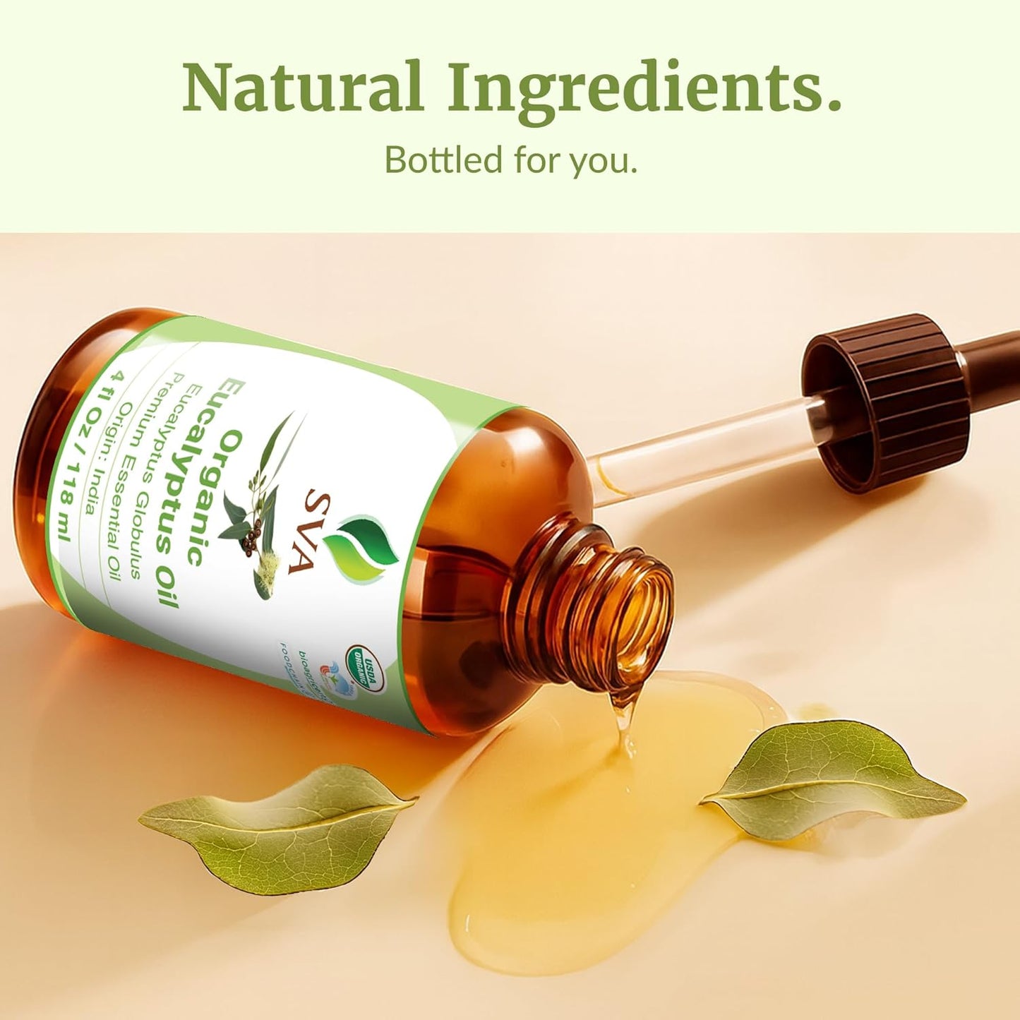 SVA Eucalyptus Essential Oil Organic – 4 Fl Oz – 100% Natural Organic Eucalyptus Oil - for Diffuser, Hair, Face, Skin Care, Aromatherapy, Scalp and Body Massage, Soap and Candle Making - with Dropper