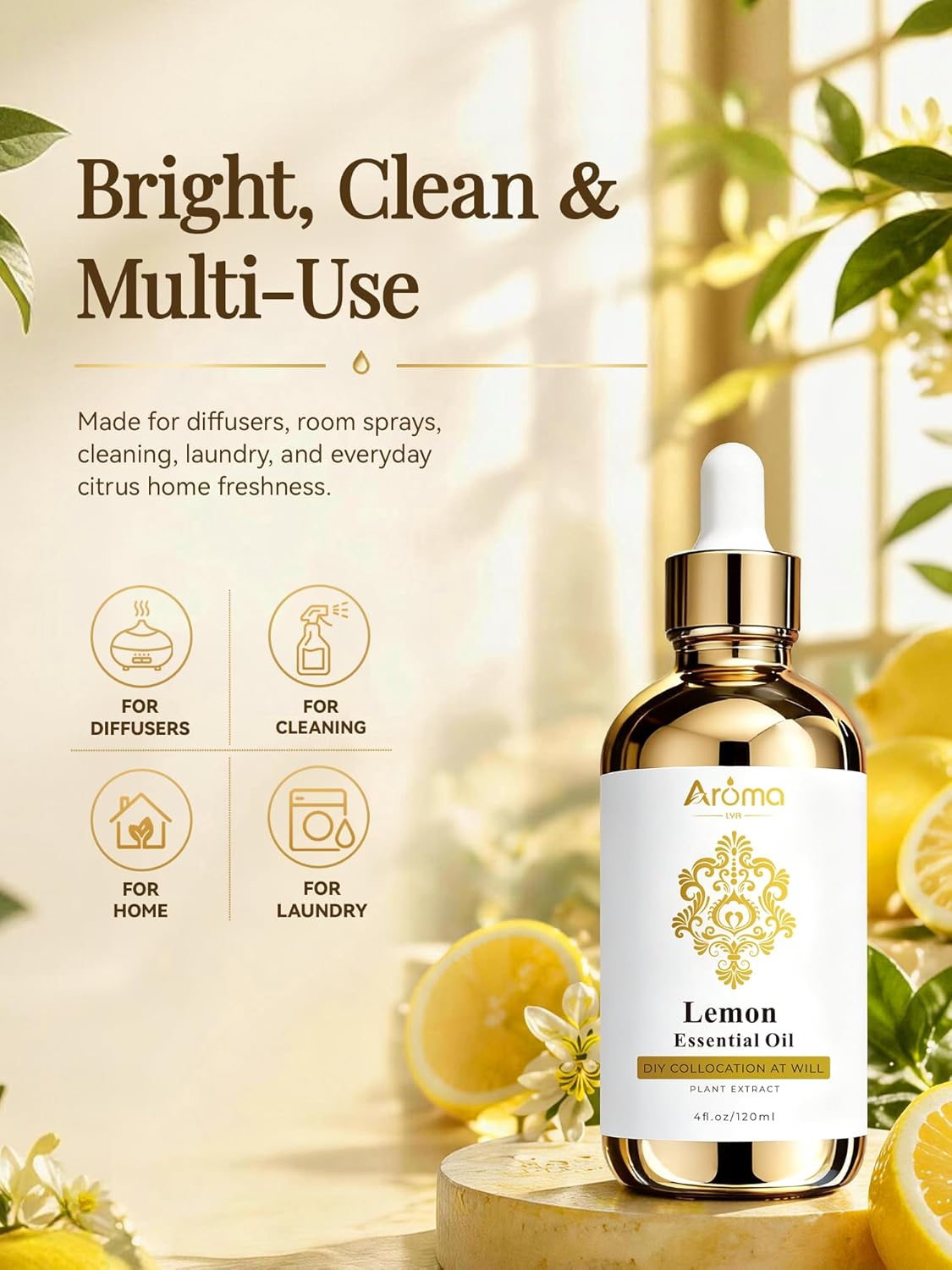 100% Pure Lemon Essential Oil 4 fl oz Thieves Oil Essential Oil - Essential Oils for Diffusers & Aromatherapy & Home Care Gifts for Women - Lemon Oil Essential Oil