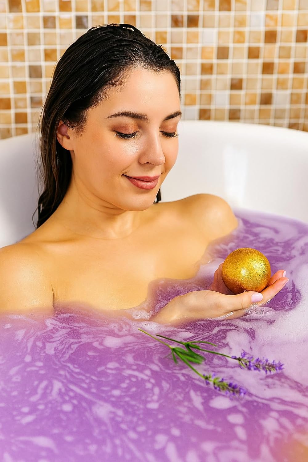 Gold Billionaire Bath Bomb – Lavender Scented, 5 oz – Surprise Prize Hidden Inside – Luxury Spa Gift for Women, Relaxing Fizzy Soak