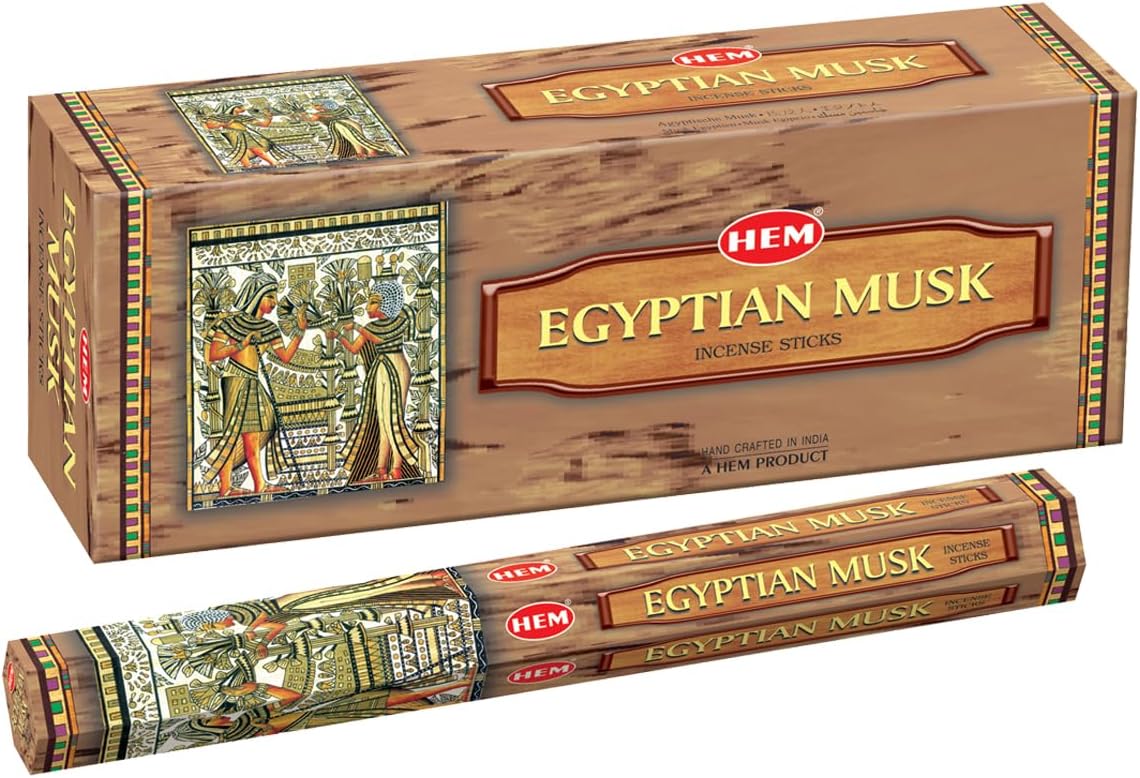 Hem Egyptian Musk Incense Sticks – Pack of 6 Boxes (120 Sticks Total, 9-Inch Long) | Natural Hand-Rolled Aroma for Meditation, Rituals, Relaxation & Odor Removal | 20g Each Box