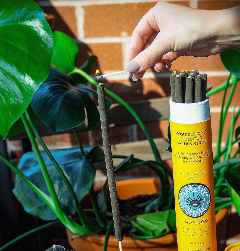 Nantucket Spider Garden Incense Sticks | Repellent for Mosquitos and Flies | Long Lasting with Pleasant Fragrance | Handmade Bamboo Based Sticks for Outdoor Use | Sun and Sand - Pack of 14