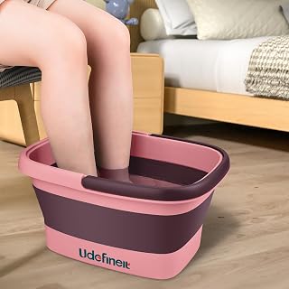 Udefineit Collapsible Foot Bath Basin with Handle, 15L/4 Gallons, Foldable Foot Bath Tub, Foot Soaking Basin with Massage Acupoint, Pedicure Foot Spa Tub for Home Dry Cracked Feet Treatment - Pink