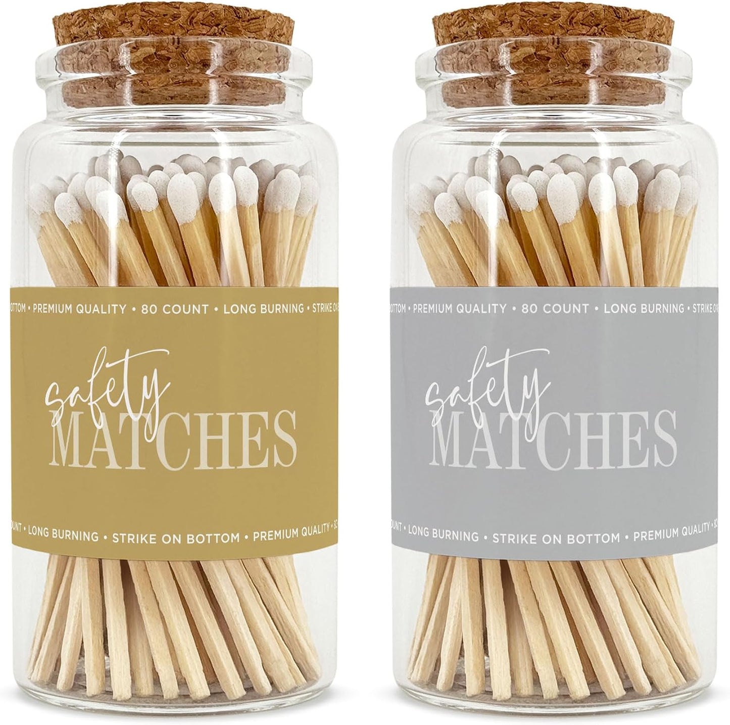 Wooden Safety Matches in a Jar with Striker | Decorative Matches for Candles | Long Matches for Candles in Apothecary Glass Jar | Approx. 80 Safety Matches for Home Decor & Bathroom