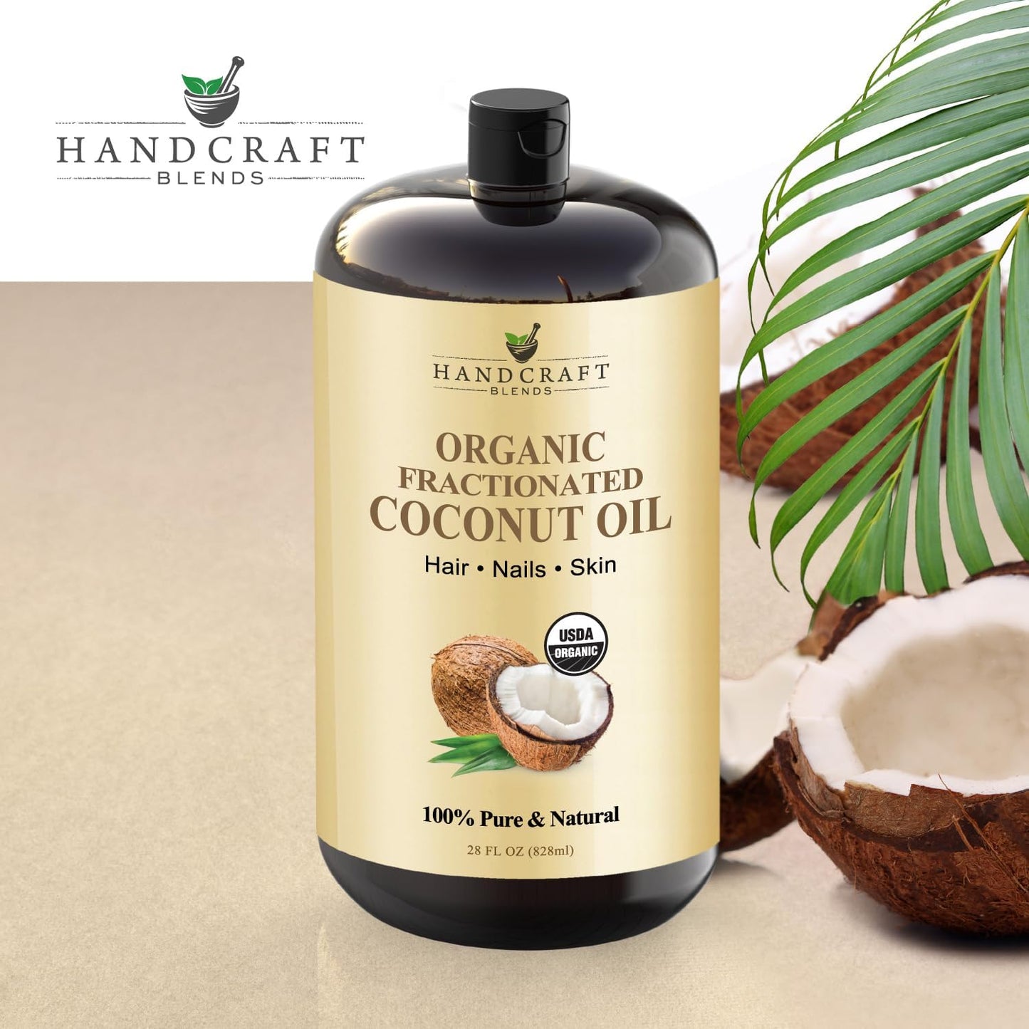 Handcraft Blends Organic Fractionated Coconut Oil | 100% Pure and Natural | Bath & Body Oil | Premium Grade Carrier Oil | Skin | Hair | Body | Massage | Hexane-Free | 28 Fl Oz