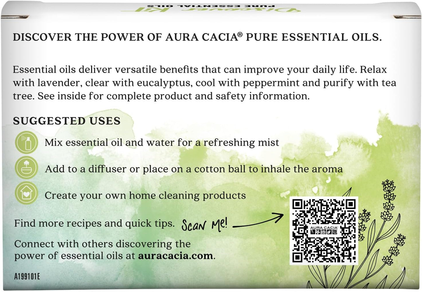 Aura Cacia Discover Essential Oils Kit, 4-Pack, Lavender, Eucalyptus, Peppermint & Tea Tree Oils, Excellent Starter Set