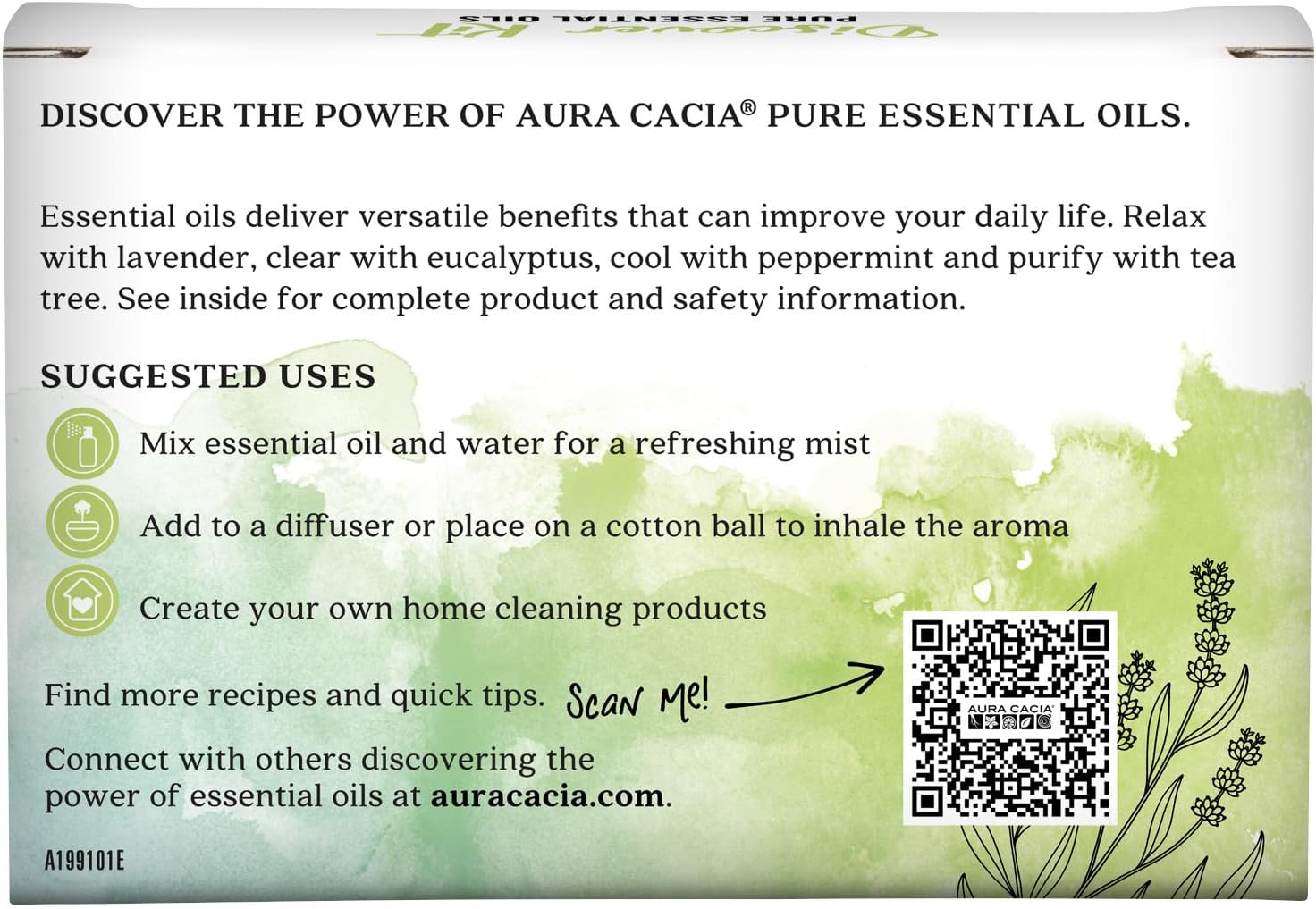 Aura Cacia Discover Essential Oils Kit, 4-Pack, Lavender, Eucalyptus, Peppermint & Tea Tree Oils, Excellent Starter Set