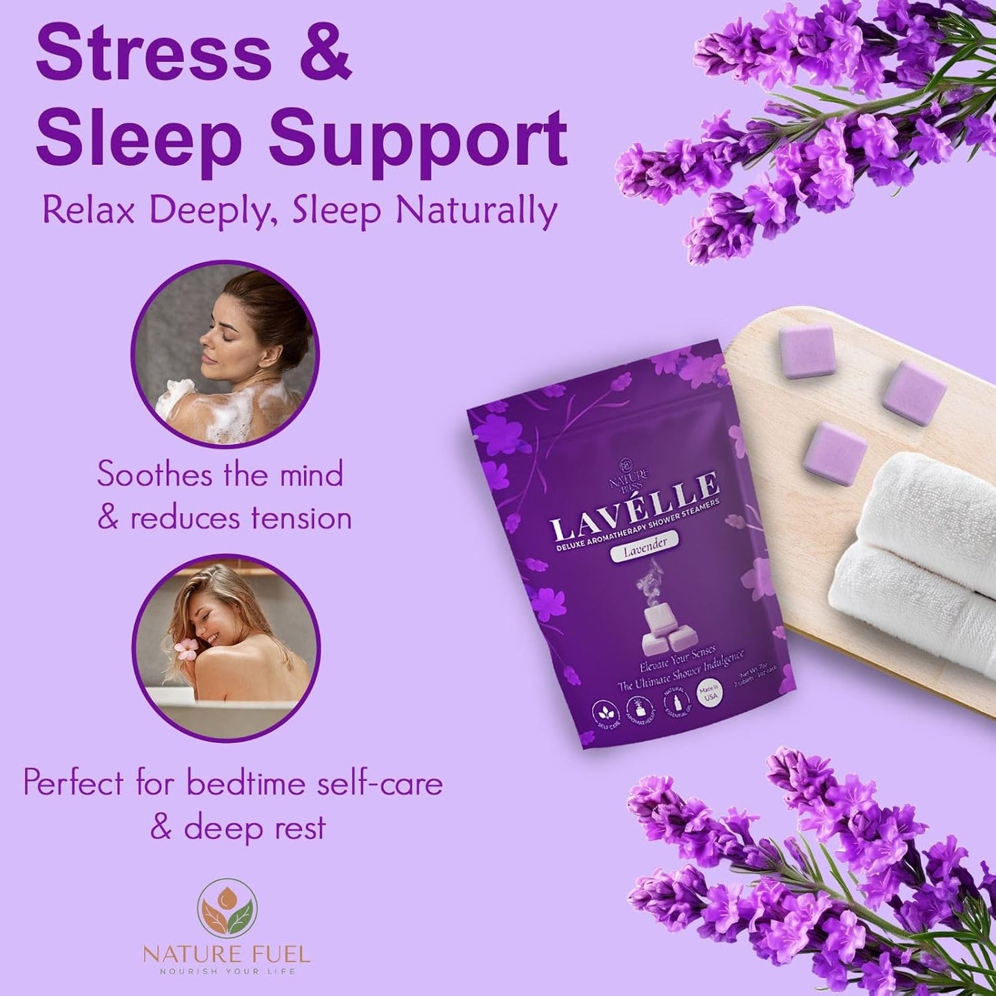 Lavender Shower Steamers - 7 Pack Lavender Shower Tablets Aromatherapy for Sinus and Tension Support - Gifts for Women & Men