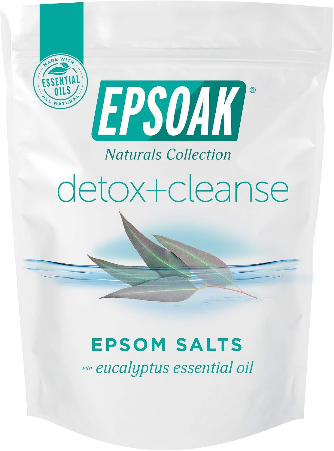 Epsoak Epsom Salt 2 lb. USP Magnesium Sulfate with Detox + Cleanse Scent Resealable Epsom Salt Bag, Made in The USA, Cruelty-Free Certified