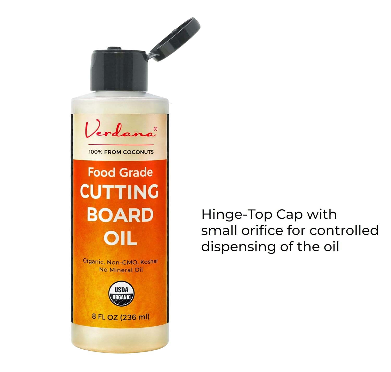 Verdana Food Grade Cutting Board Oil – Organic Coconut-Derived, Food Safe Mineral Oil Alternative for Butcher Block, Bamboo & Wooden Utensils – Kosher, Non-GMO, 8 fl oz